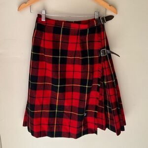 Scottish Tartan 100% Pure Wool Pleated Skirt Red